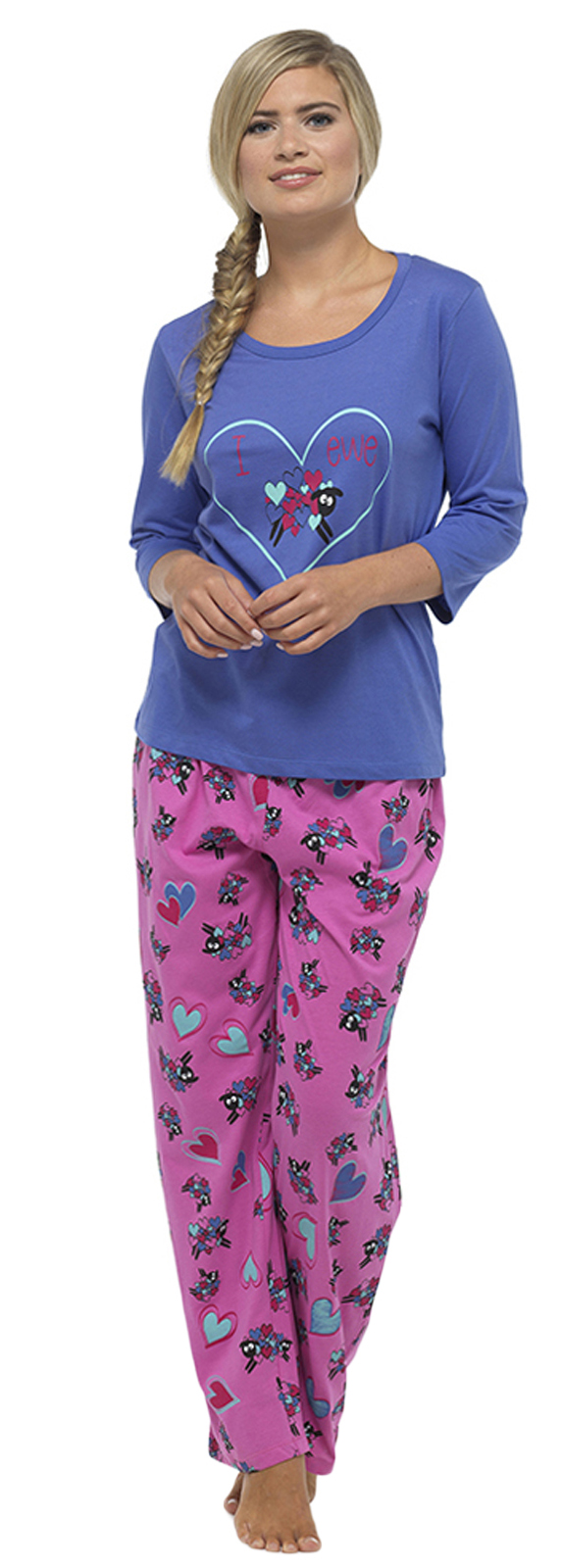 Womens Jersey Pyjamas 2 Piece Full Length Pjs Novelty Nightwear Set